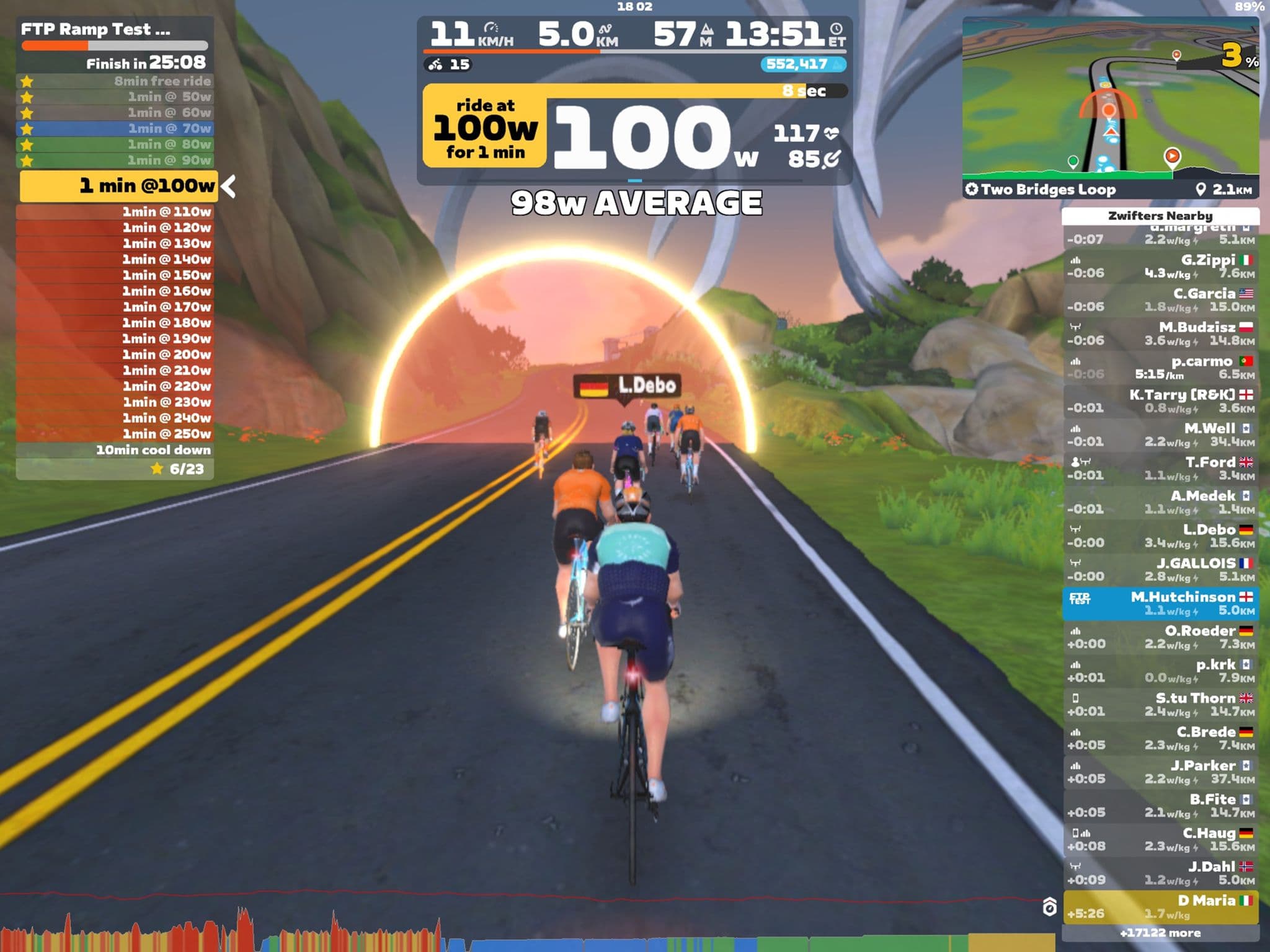 Zwift - FTP Ramp Test [Lite] on Two Bridges Loop in Watopia