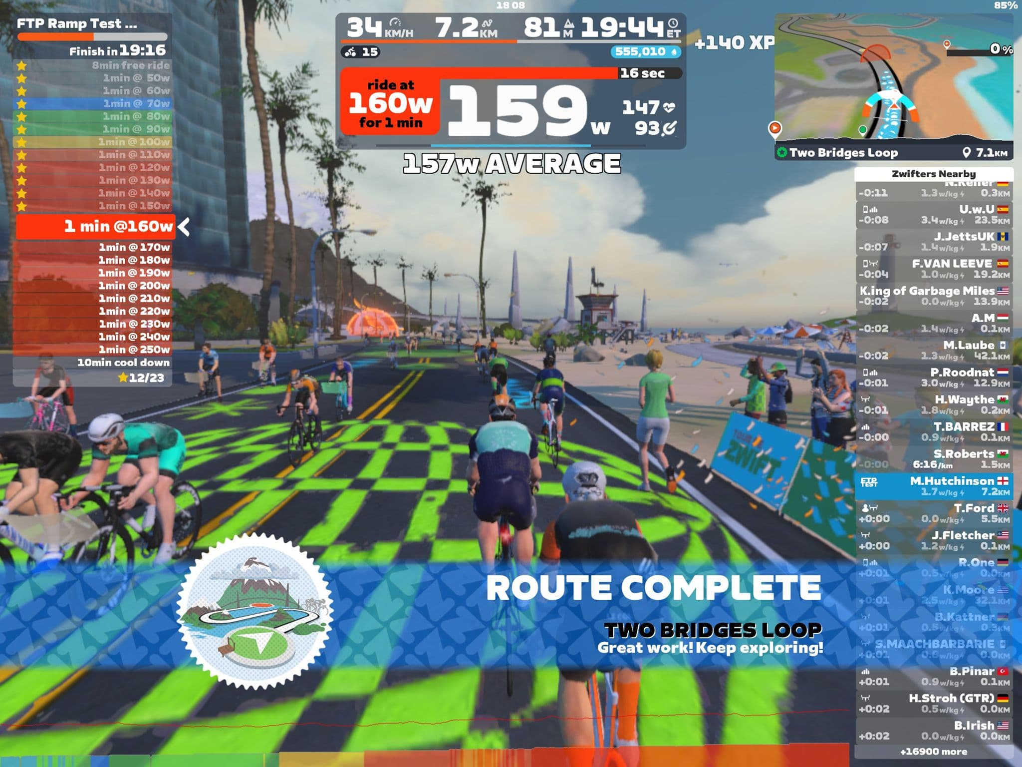Zwift - FTP Ramp Test [Lite] on Two Bridges Loop in Watopia