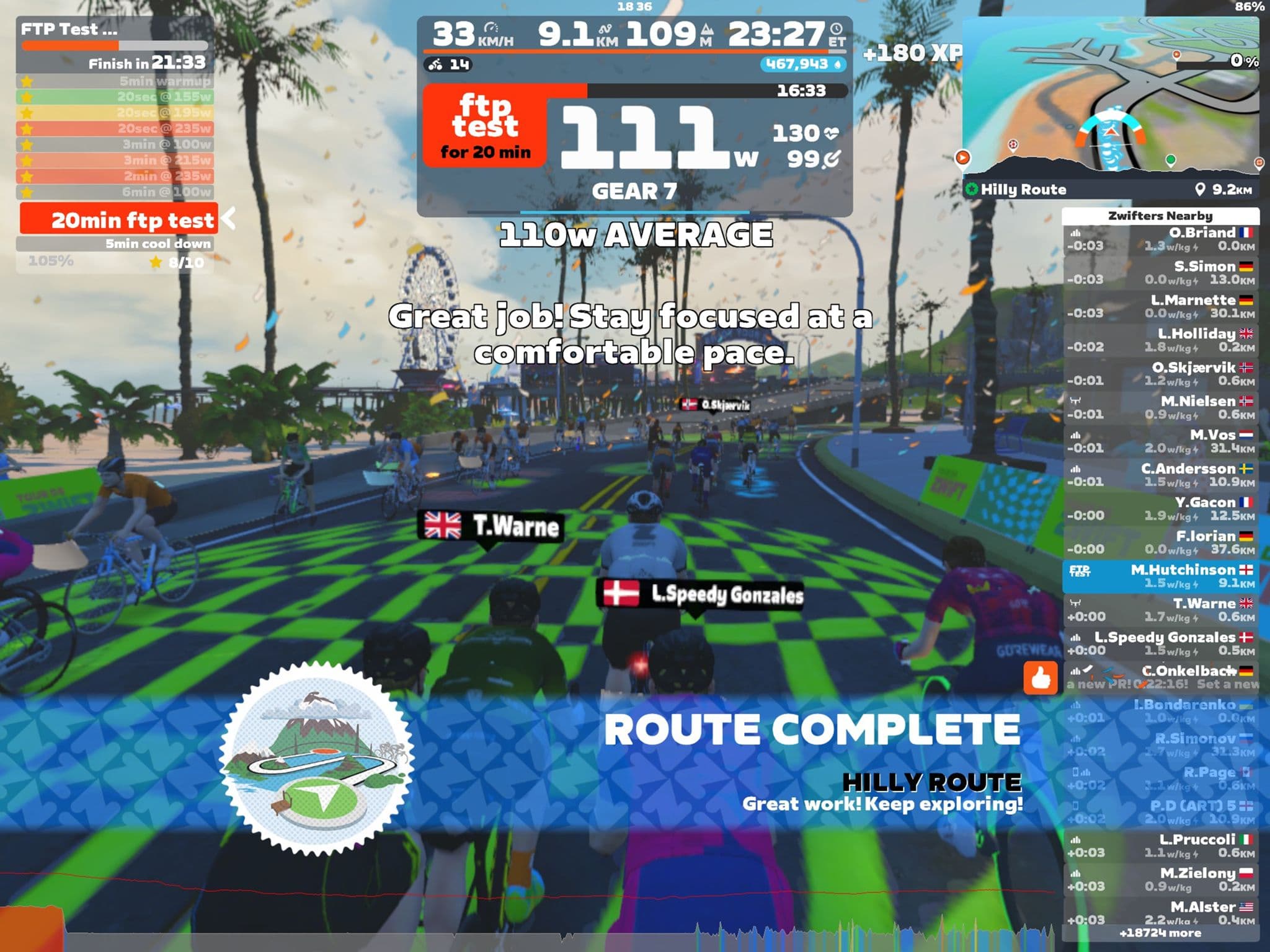 Zwift - FTP Test [Standard] on Hilly Route in Watopia