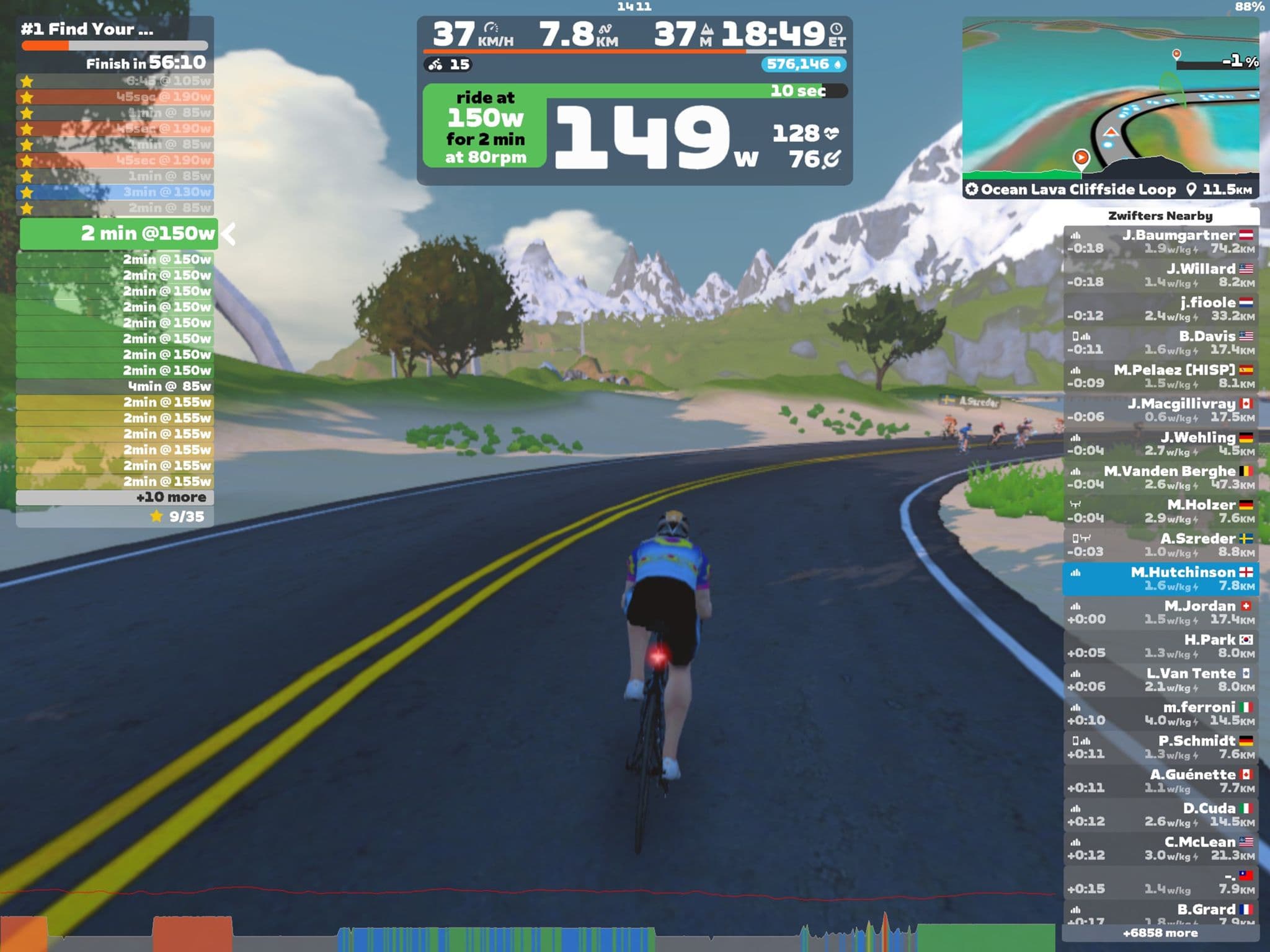 Zwift - #1 Find Your Rhythm - Long on Ocean Lava Cliffside Loop in Watopia