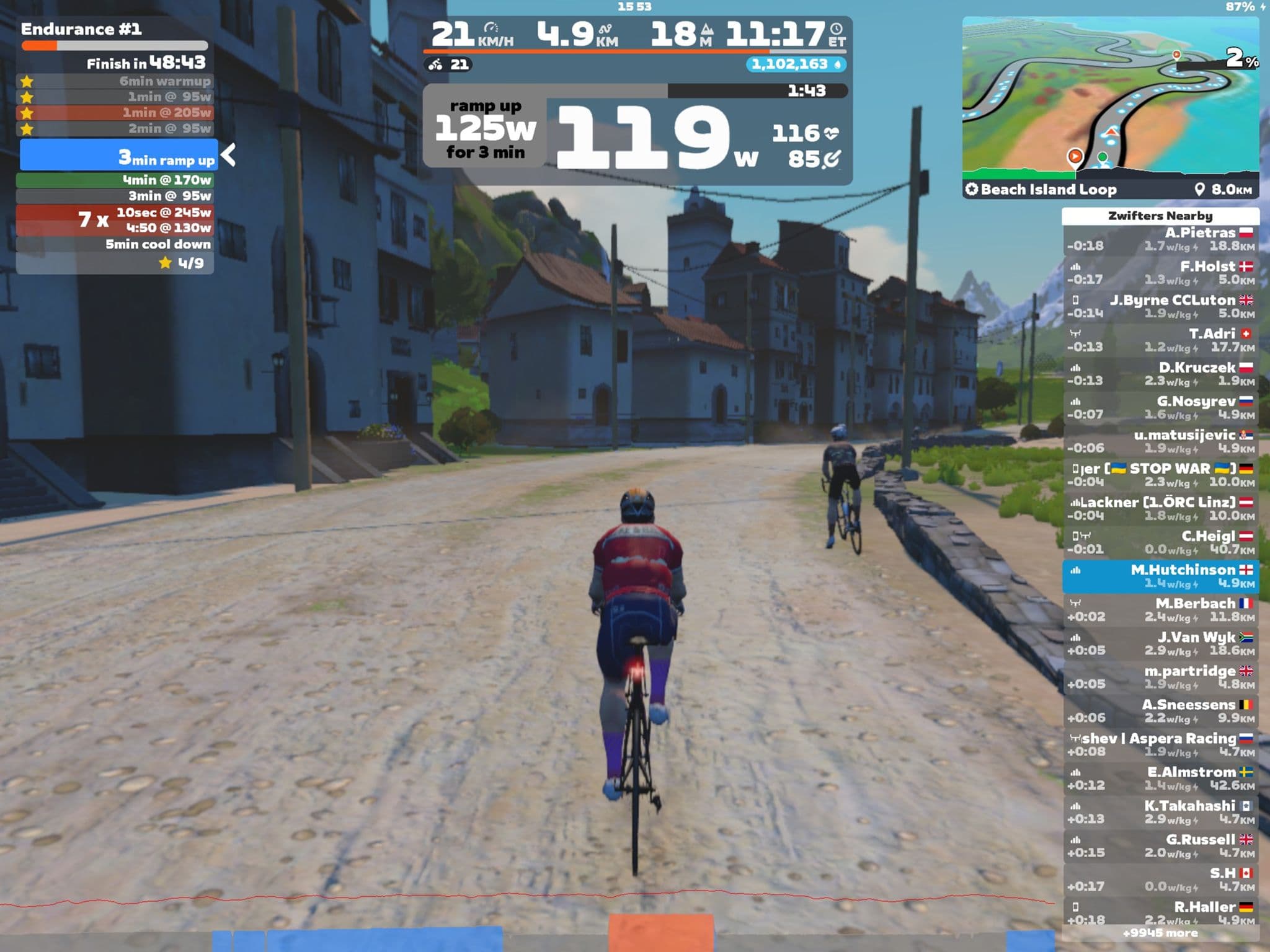 Zwift - Endurance #1 on Beach Island Loop in Watopia