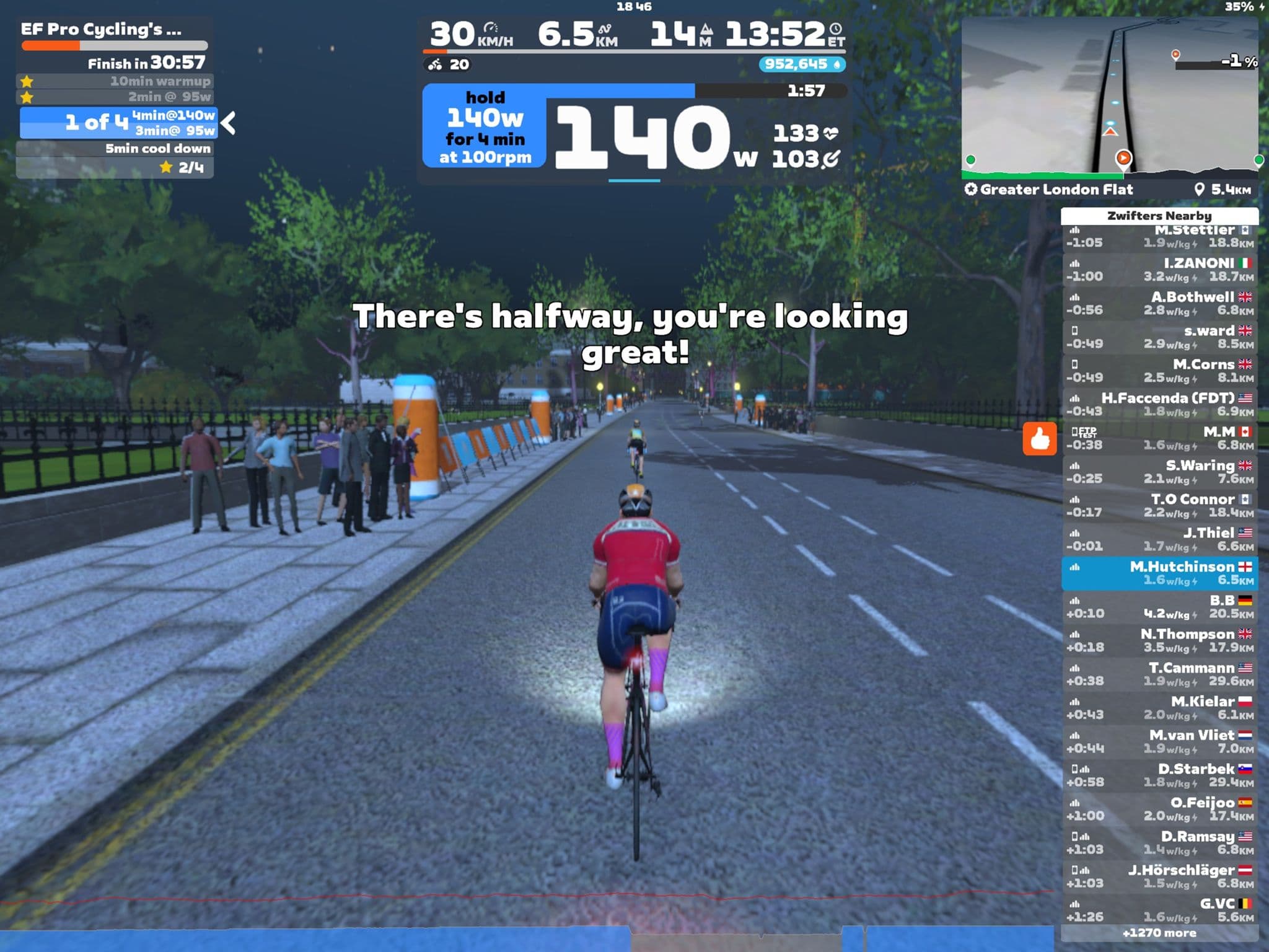 Zwift - EF Pro Cycling's Red Day Workout on Greater London Flat in London