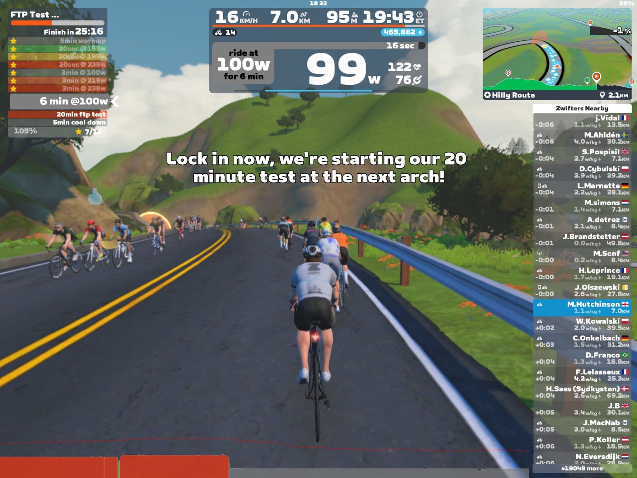 Zwift - FTP Test [Standard] on Hilly Route in Watopia